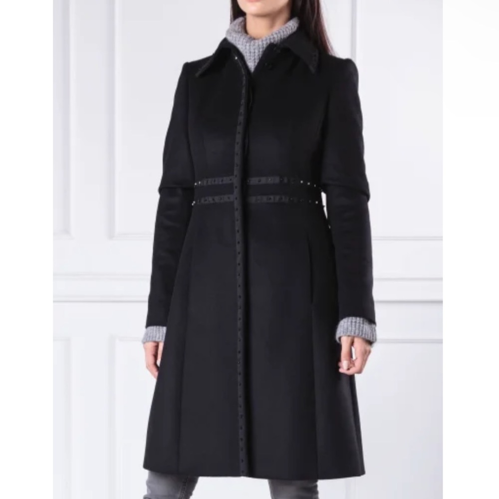 Boss Womens Wool Coat Black Studded Size 10